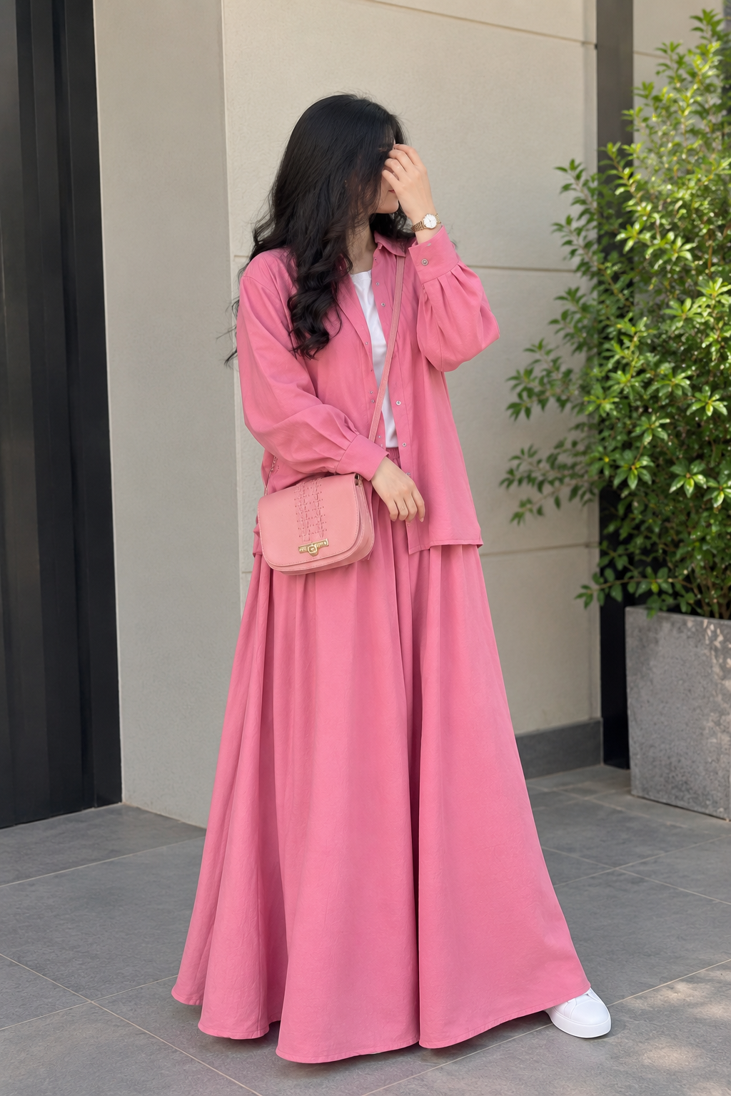 Pink Shirt & Skirt Set