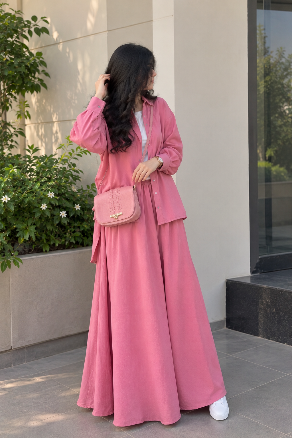 Pink Shirt & Skirt Set