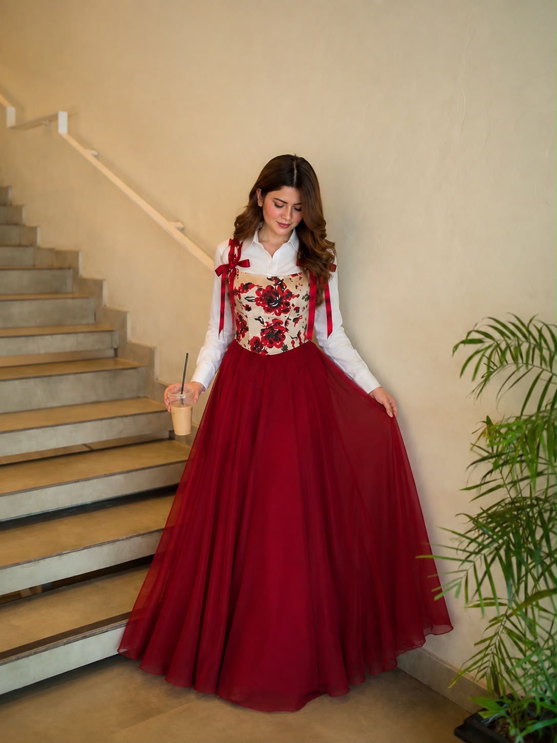 Red Floral Print Maxi Dress – Elegant Party Wear